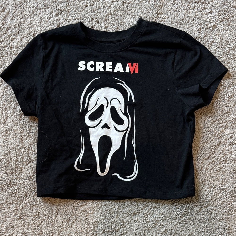 Scream Ghost Face Cropped Embroidered Baby Tee